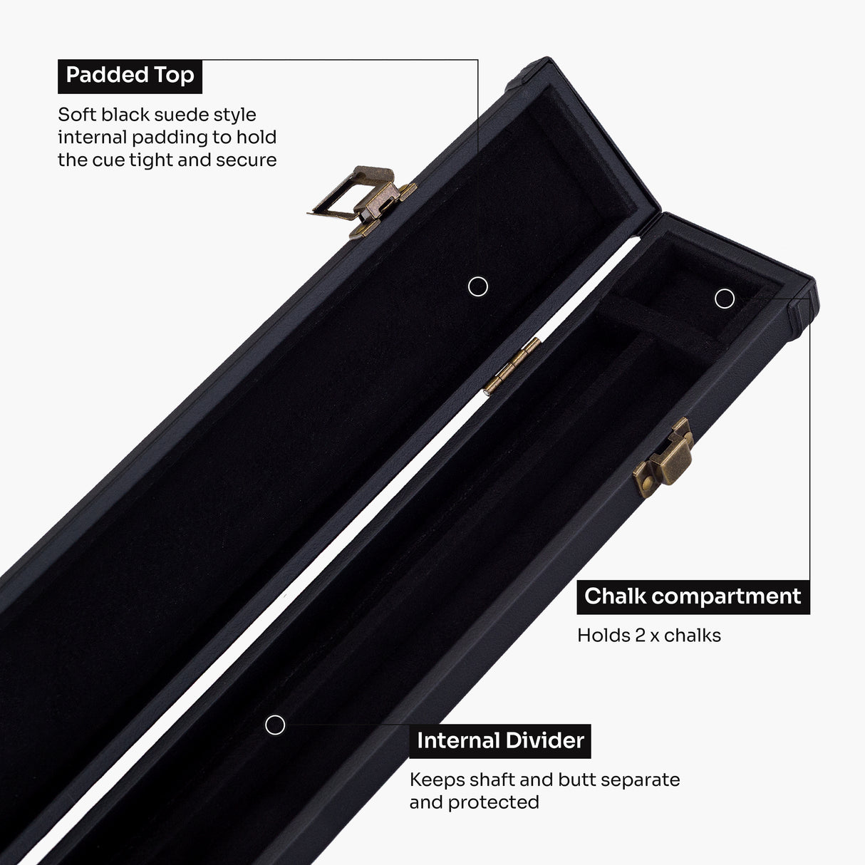 Baize Master Deluxe PLAIN BLACK 2pc Pool and Snooker Cue Case with Metal Badge and Plastic Ends - Black Interior Baize Master