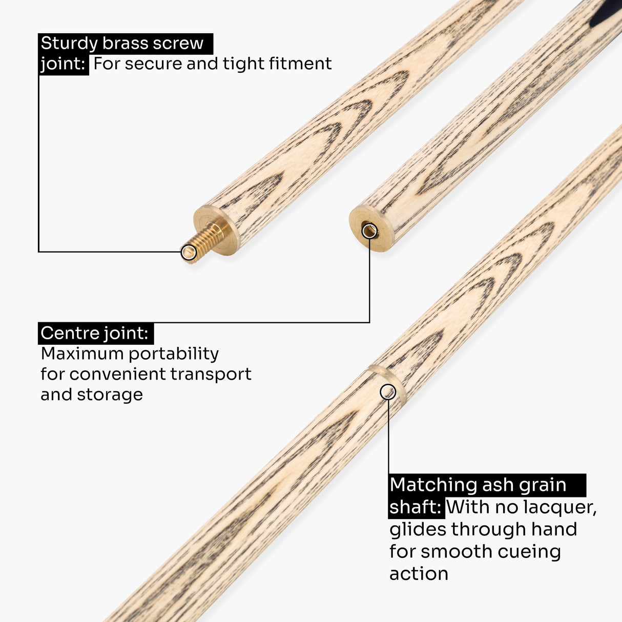 PRO147 Windser 57 Inch 2 Piece Ash Snooker and Pool Cue with 9.5mm Tip