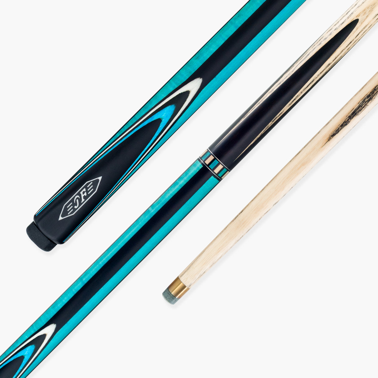 JFlowers AQUAMARINE Limited Edition 57 Inch One Piece Snooker and Pool Cue with Ebony Butt and 9.5mm Elk Master Tip