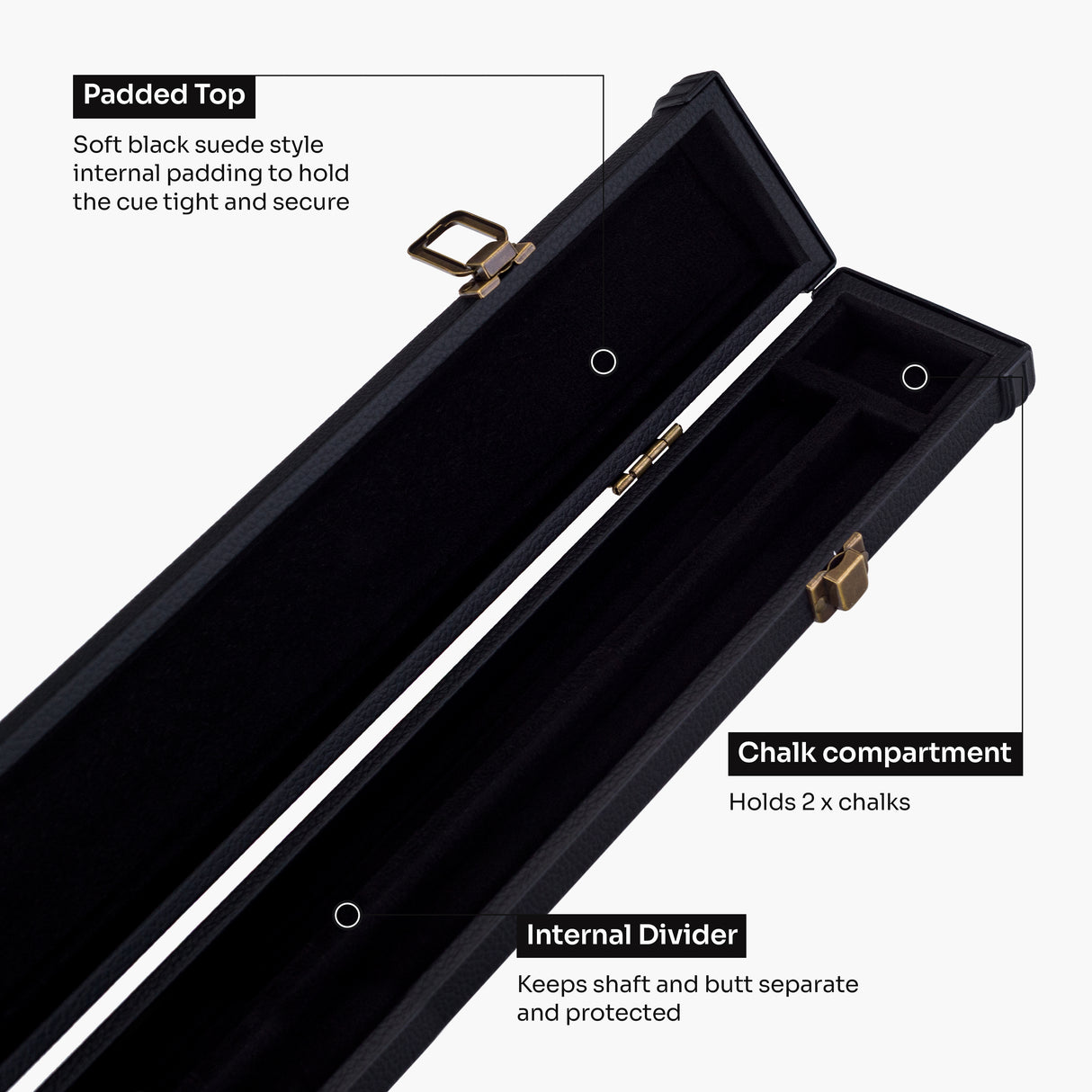 PRO147 3/4 Deluxe Black Snooker and Pool Case with Plastic Ends – Holds 1 x ¾ Joint Cue + Extensions PRO147