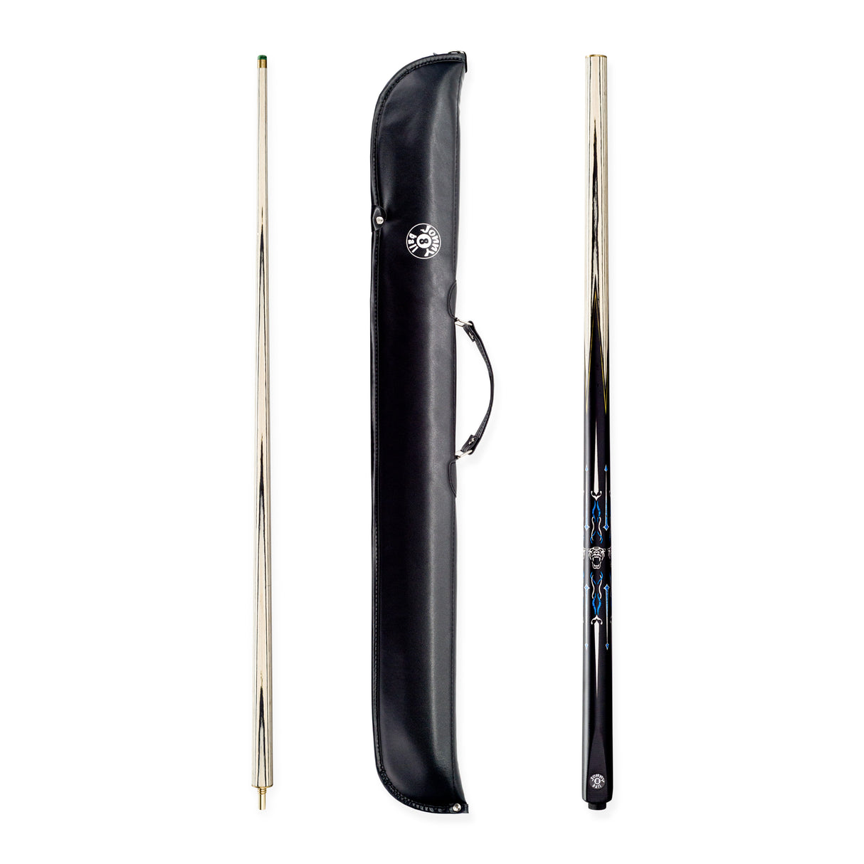 Jonny 8 Ball Panther 2 Piece UV Printed Snooker and Pool Cue and Case Set with 9.5mm Green Layered Tip