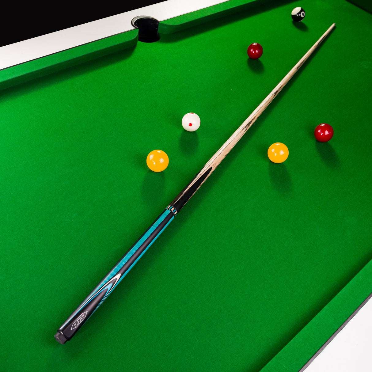 JFlowers AQUAMARINE Limited Edition 57 Inch One Piece Snooker and Pool Cue with Ebony Butt and 9.5mm Elk Master Tip