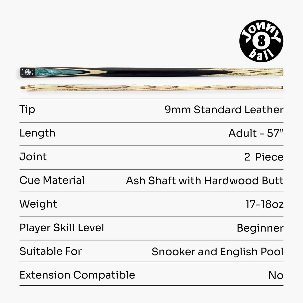 Jonny 8 Ball Marble 2 Piece Snooker and Pool Cue and Case Set 9mm Tip