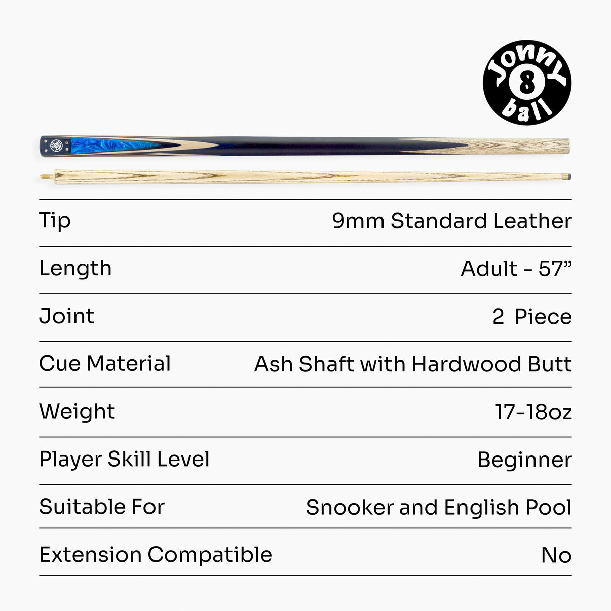 Jonny 8 Ball Marble 2 Piece Snooker and Pool Cue and Case Set 9mm Tip