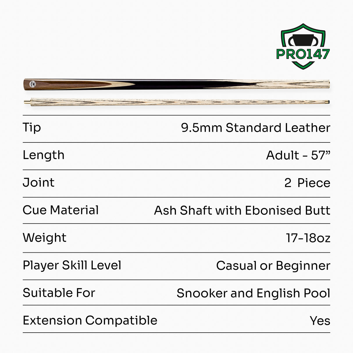 PRO147 Maple Flash 57 Inch 2 Piece Ash Snooker and Pool Cue and Soft Case Set 9.5mm Tip