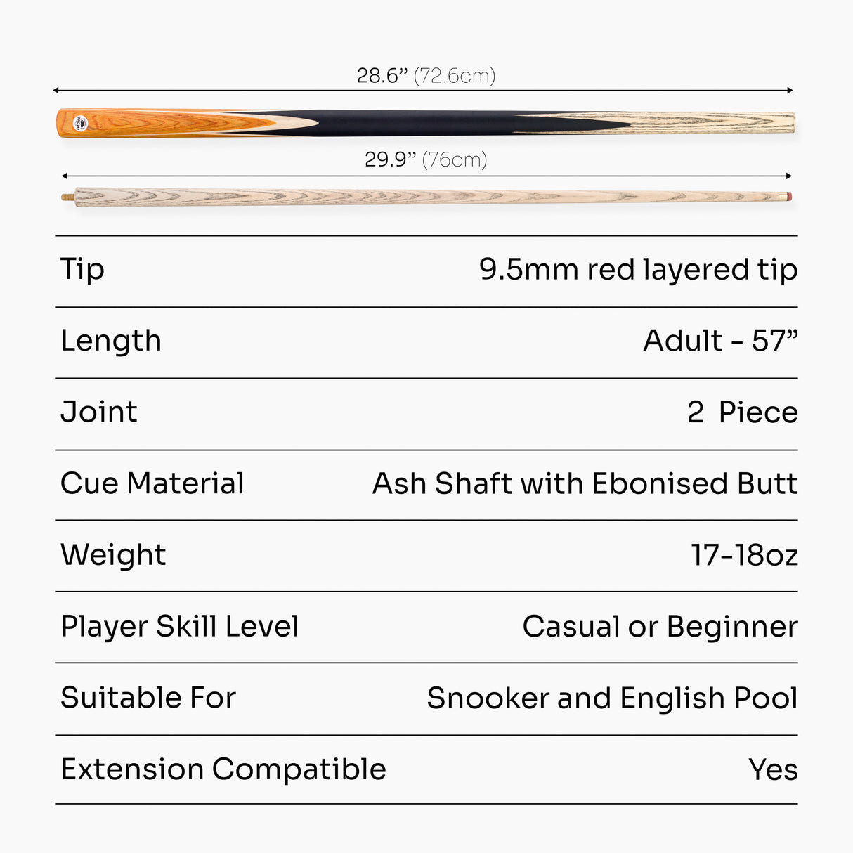 PRO147 Windsor 2 Piece Snooker and Pool Cue and Case Set 9.5mm Red Professional Tip