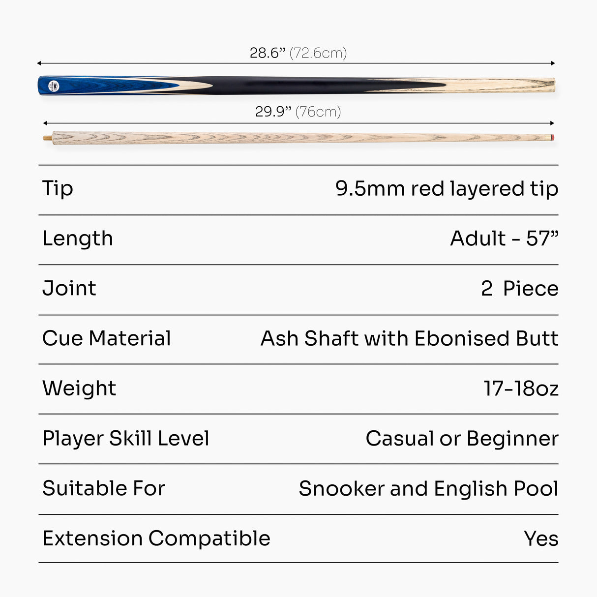 PRO147 Windsor 2 Piece Snooker and Pool Cue and Case Set 9.5mm Red Professional Tip