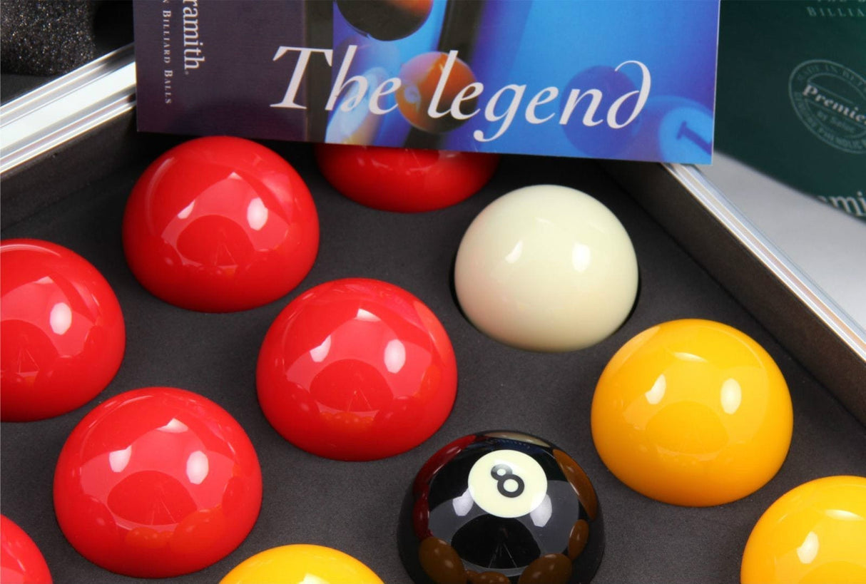 Aramith PREMIER Red & Yellow 2 Inch Pool Balls & Sturdy Carrying Case