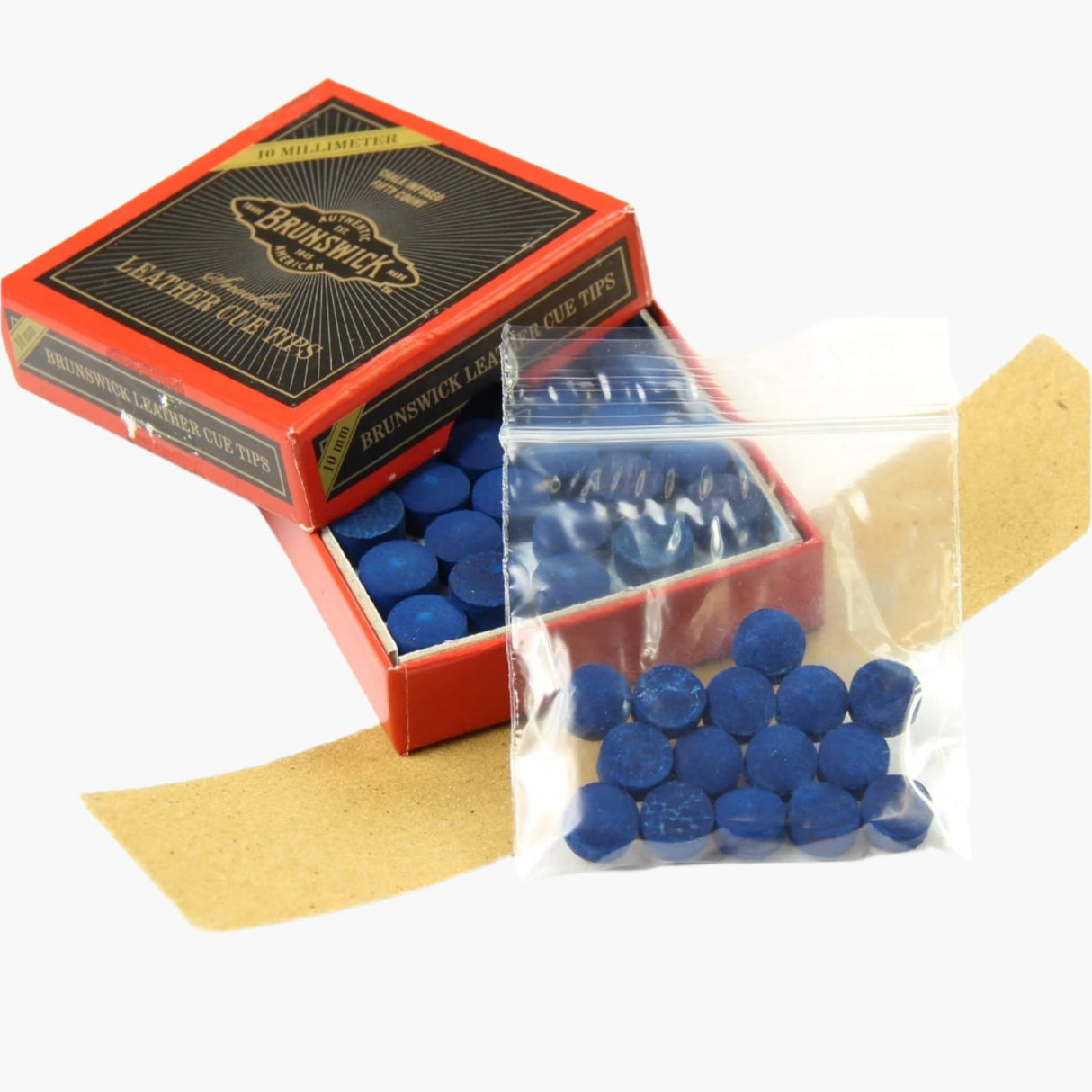 15 X 10mm Leather Blue Diamond Snooker Pool Cue Tips - Free Sandpaper