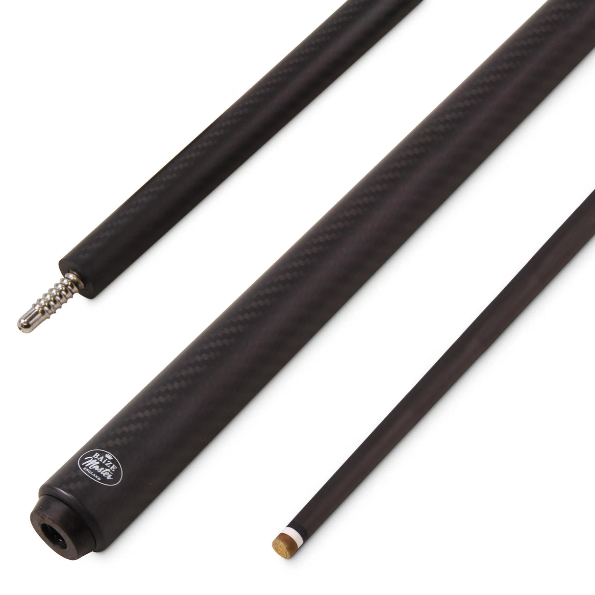 Baize Master Limited Edition MATTE BLACK CARBON FIBER 58 Inch 2 Piece Centre Joint Low Deflection English Pool Cue with 8.5mm Tip