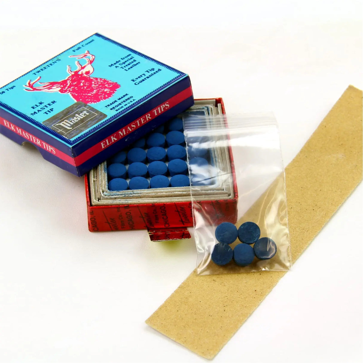 5 X 8mm Tweeten ELK MASTER Leather Stick on Snooker Pool Cue Tips