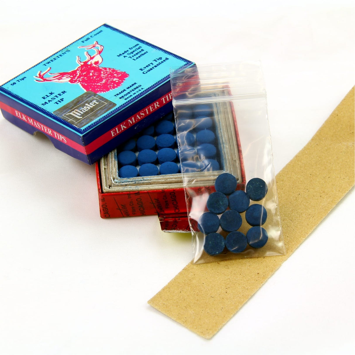 10 X 9mm Tweeten ELK MASTER Leather Snooker Pool Cue Tips - FREE Sandpaper