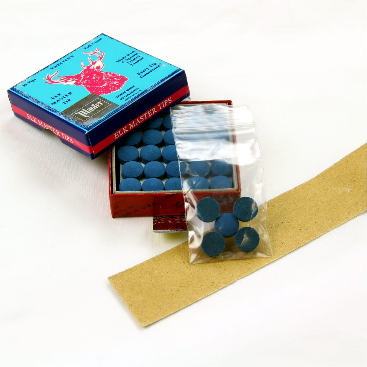 5 X 11mm Tweeten ELK MASTER Leather Snooker Pool Cue Tips - FREE Sandpaper