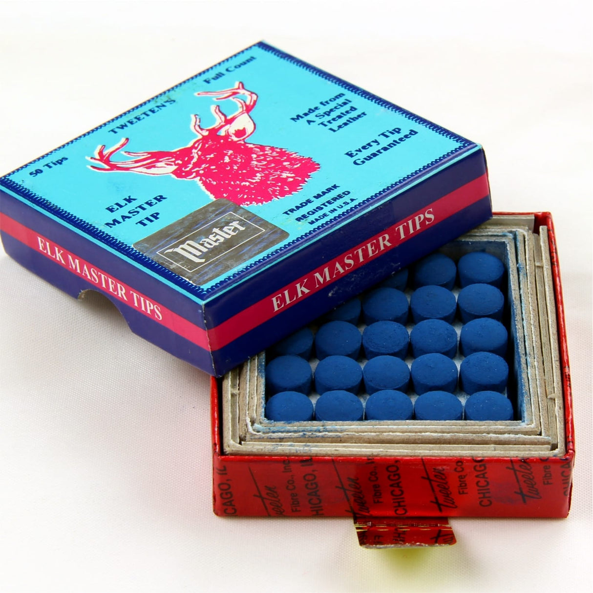 50 x 9mm Tweeten ELKMASTER Leather Snooker Pool Cue Tips (full box)