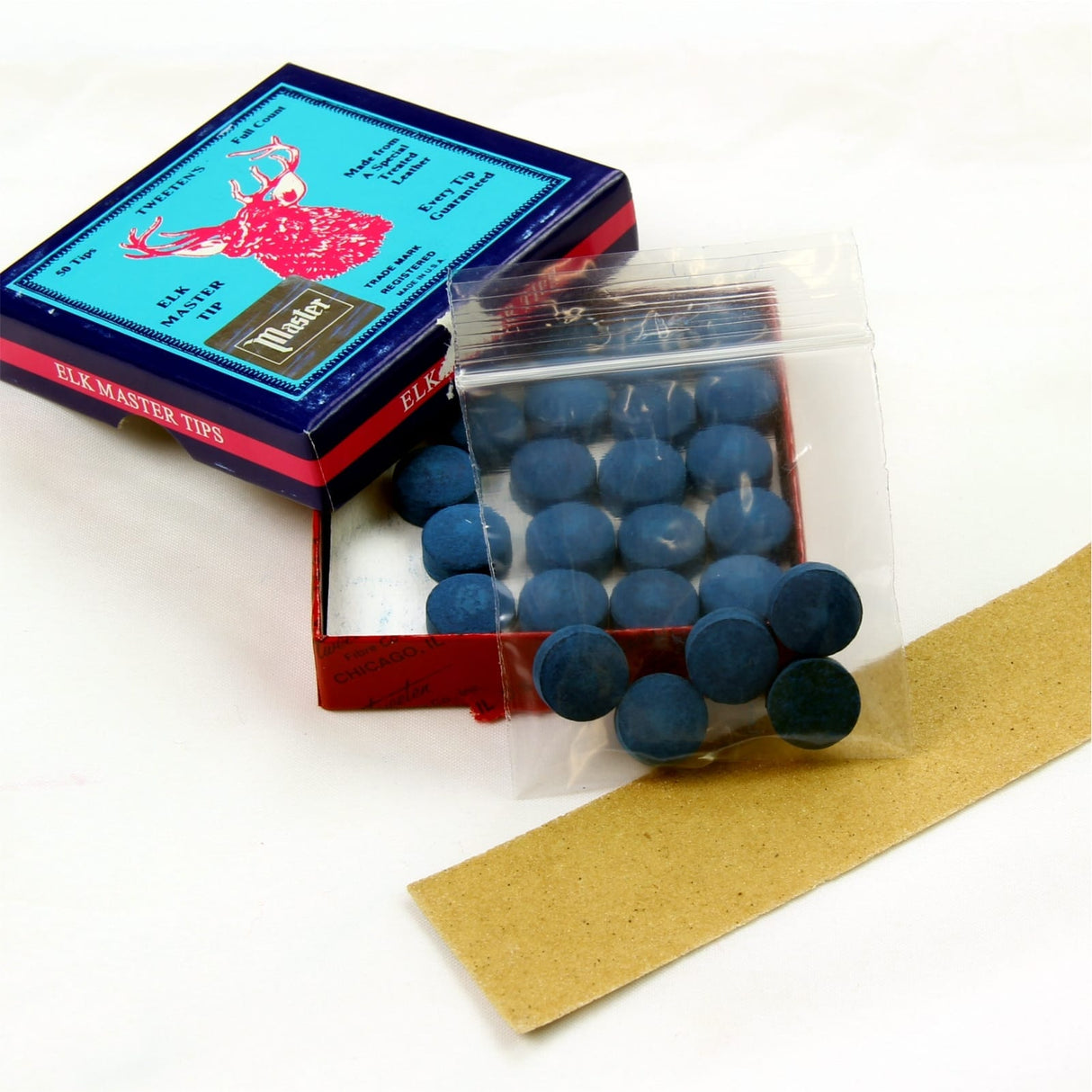 5 X 13mm Tweeten ELKMASTER Leather Snooker Pool Cue Tips - FREE Sandpaper