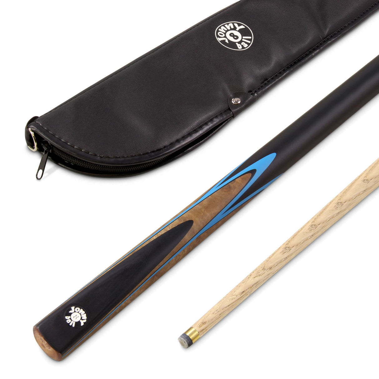 Jonny 8 Ball 48 Inch 2 Piece VANQUISH Junior Kids Snooker Pool Cue and SOFT CASE Set 10mm Tip