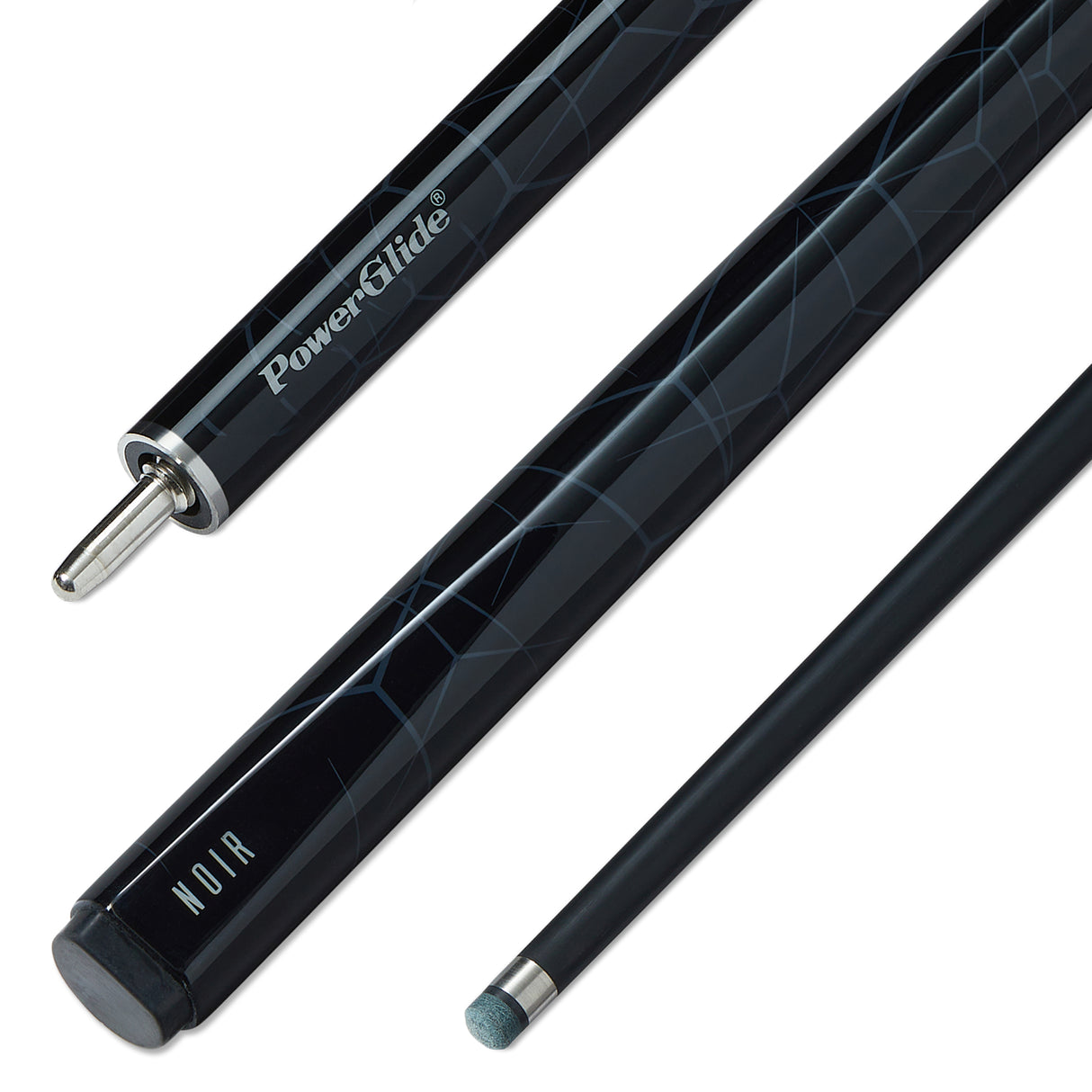 PowerGlide Noir Fiberglass 57 Inch 2 Piece Centre Joint Low Deflection Snooker Cue 10mm Tip