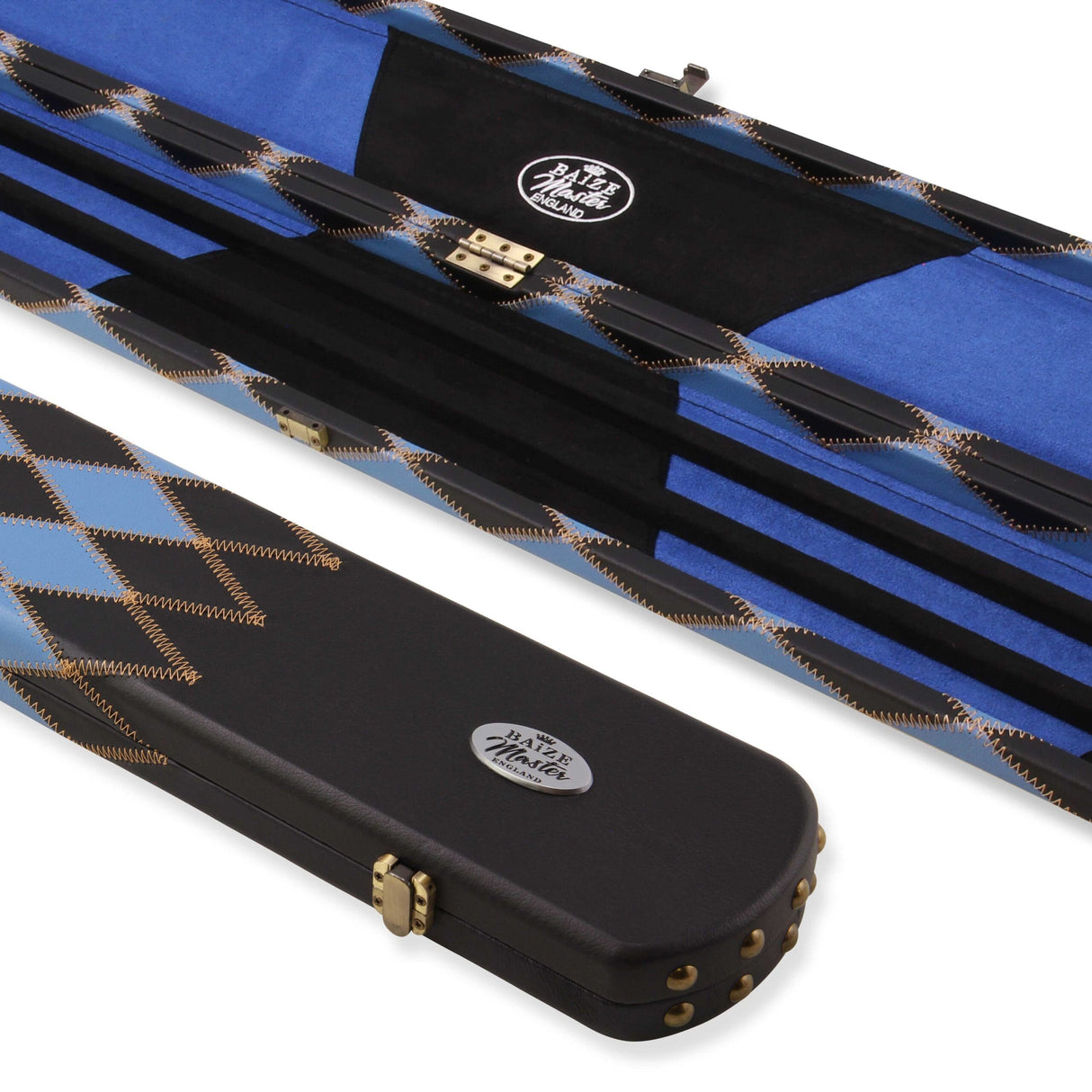 Baize Master 3/4 Joint WIDE 3 Slot BLUE DIAMONDS Luxury Round End Snooker Pool Cue Case with Studs - Holds 2 Cues