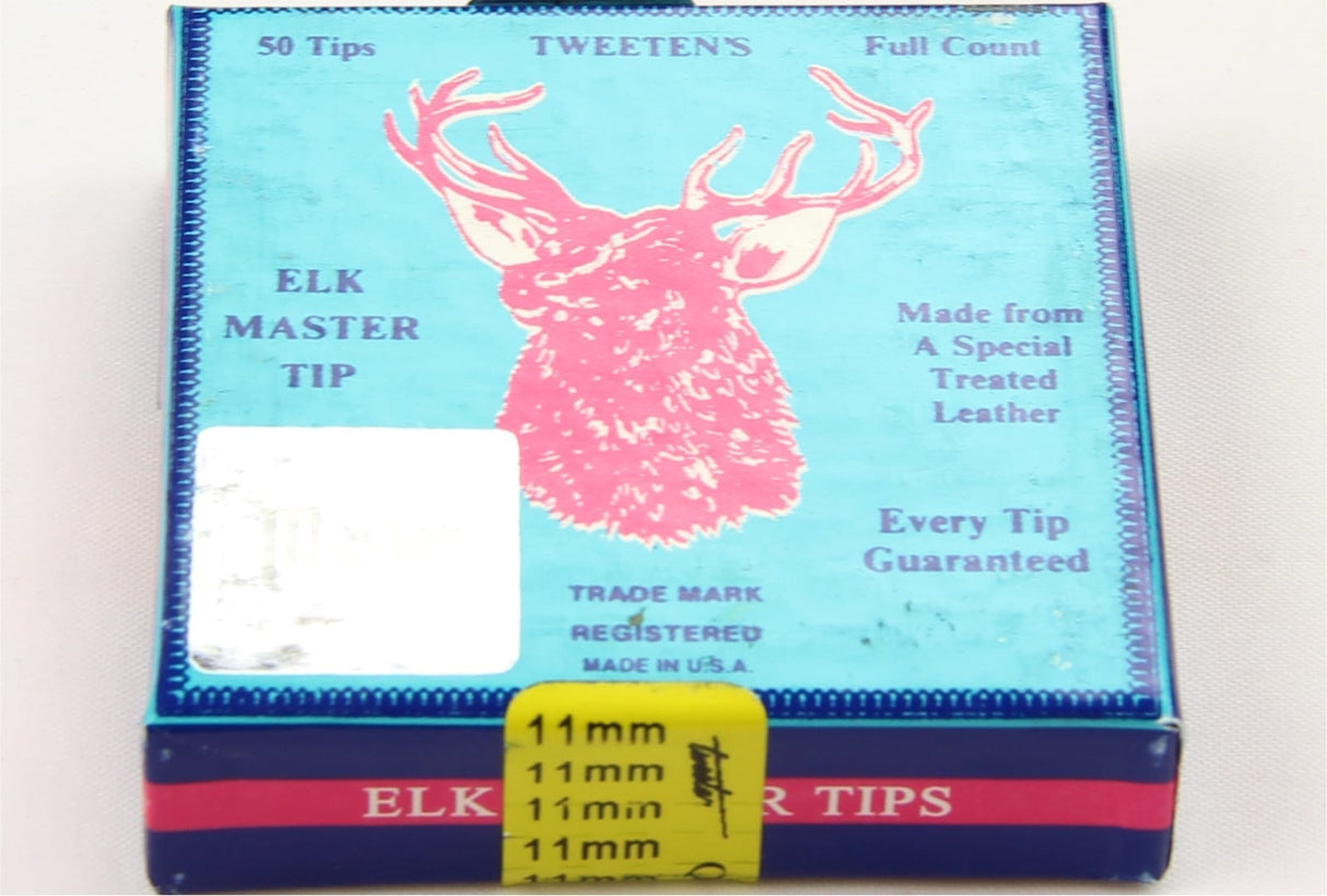 50 x 11mm Tweeten ELKMASTER Leather Snooker Pool Cue Tips (full box)