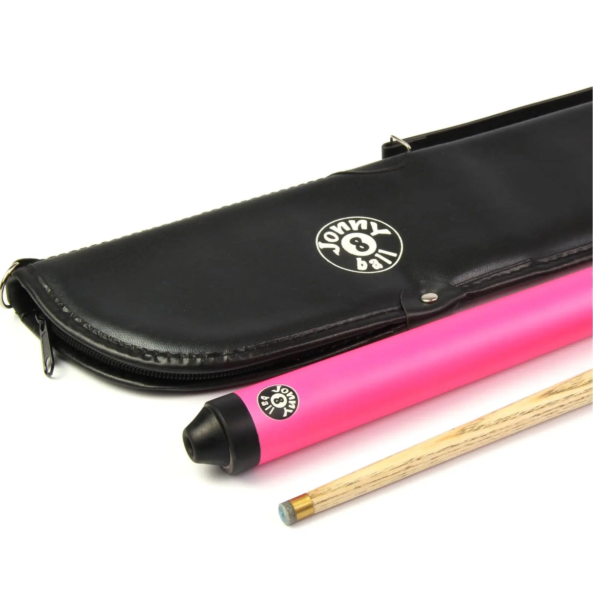 Features:Standard centre jointed cue - butt and shaft each measure approx 61cmCue is suitable for both snooker and poolQuality North American Ash shaft – suitable for mid range cues used by the enthusiastic amateur playerMetallic blue butt design with Jonny 8 Ball logoQuick release brass joint10mm leather 'stick-on' tip and brass ferruleRubber butt bumper to protect cue - safley show your approval of a good shot!Complete with Jonny 8 Ball quality soft vinyl case that is shorter than a standard case, so it f