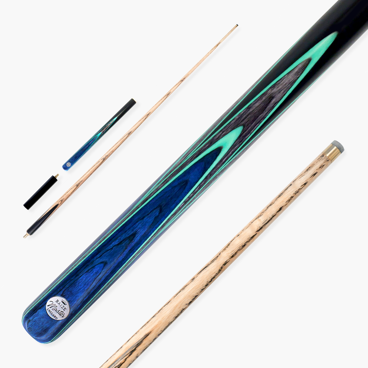Baize Master Blue Admiral Limited-Edition 57 Inch ¾ Joint Professional Ash Snooker Pool Cue 9.5mm Tip with Hand Fitted PRO SPIN Medium Tip - Hand Finished in the UK by Cue Care Jim using Lynch’s Cue Balm