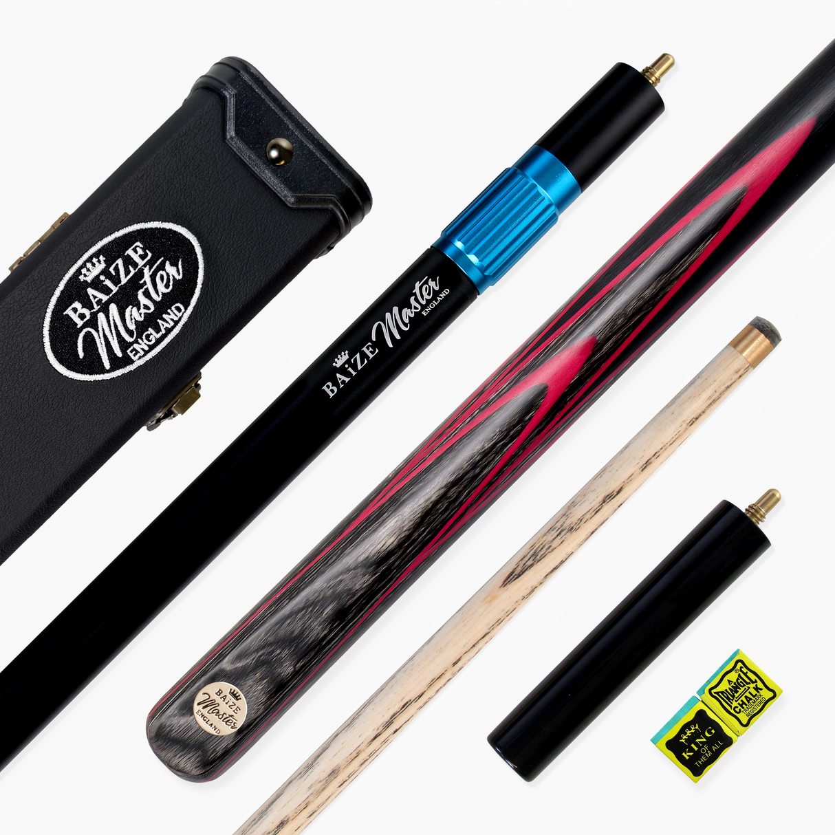Baize Master RED EMPEROR SNOOKER CUE SET with Case 2 x Extensions and Chalk