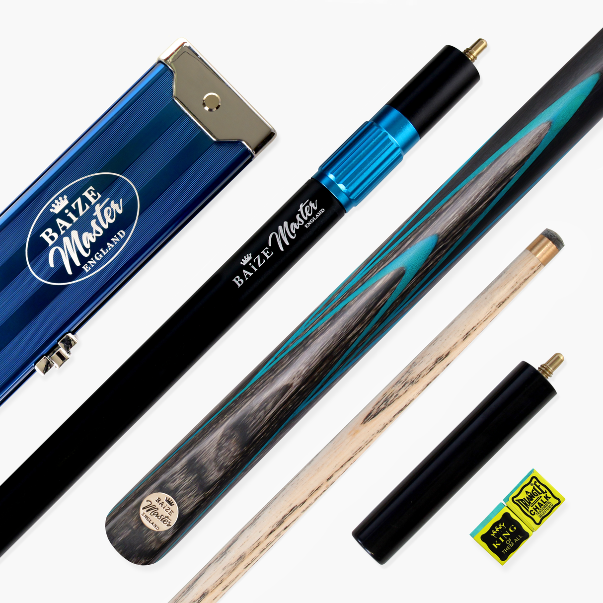 Baize Master G14 ELECTRIC EMPEROR 3/4 Cue Set 9.5mm Tip With Baize Master 3/4 BLUE Pro-Line Case, Long Telescopic Extension, Mini Butt and 2 Chalks