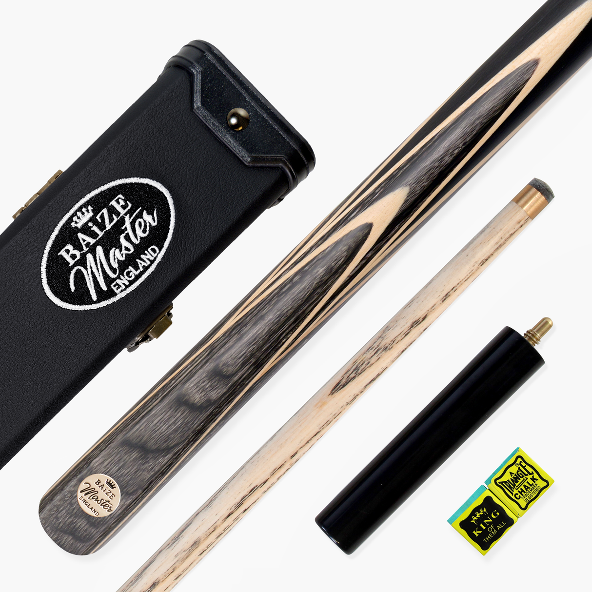 Baize Master Gold Series MAPLE EMPEROR 8-BALL POOL CUE SET with 57 Inch Hand Spliced 3/4 Joint Cue 8.5mm Tip, Deluxe Black Interior Hard Case and 2 x Chalk