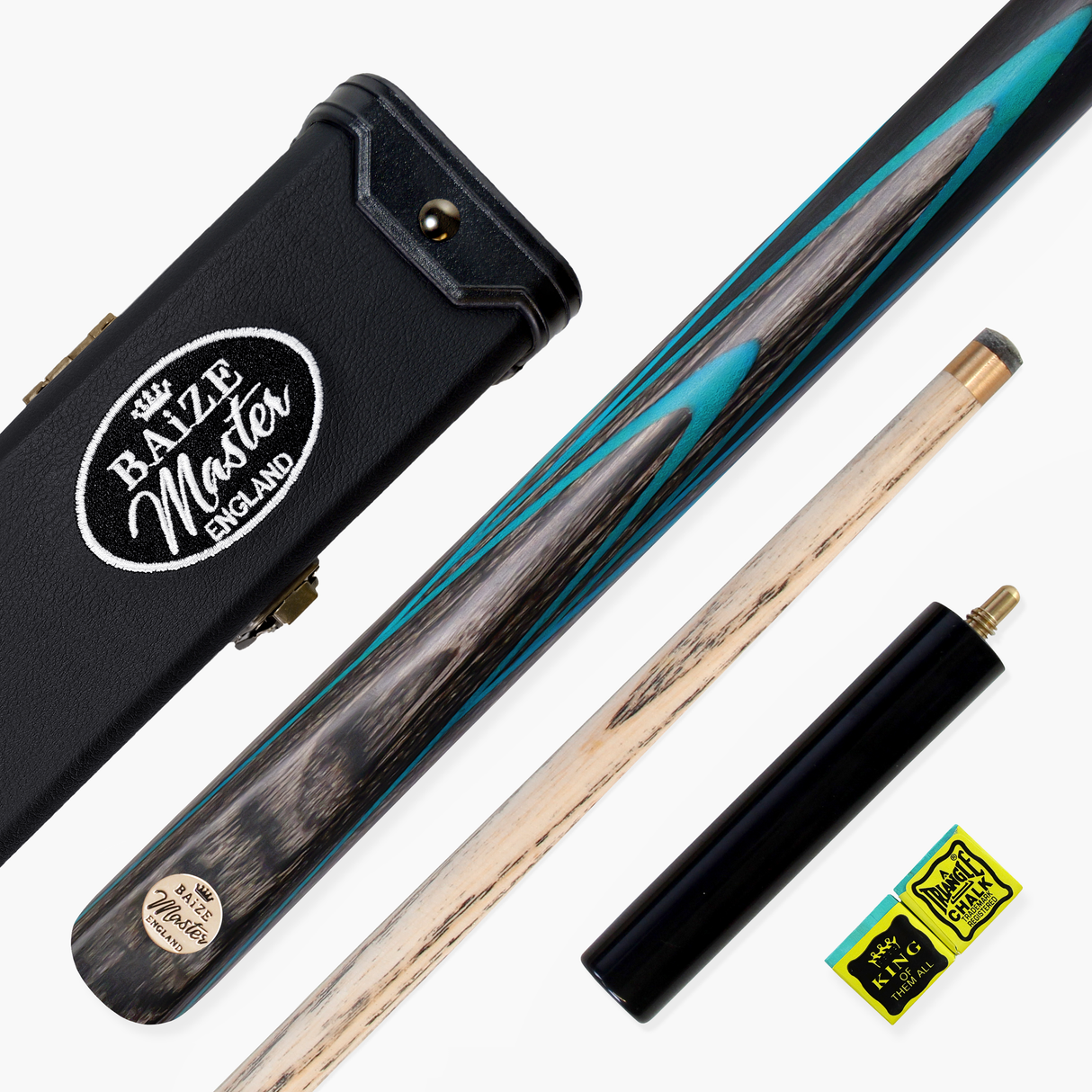 Baize Master Gold Series ELECTRIC EMPEROR 8-BALL POOL CUE SET with 57 Inch Hand Spliced 3/4 Joint Cue 8.5mm Tip, Deluxe Black Interior Hard Case and 2 x Chalk