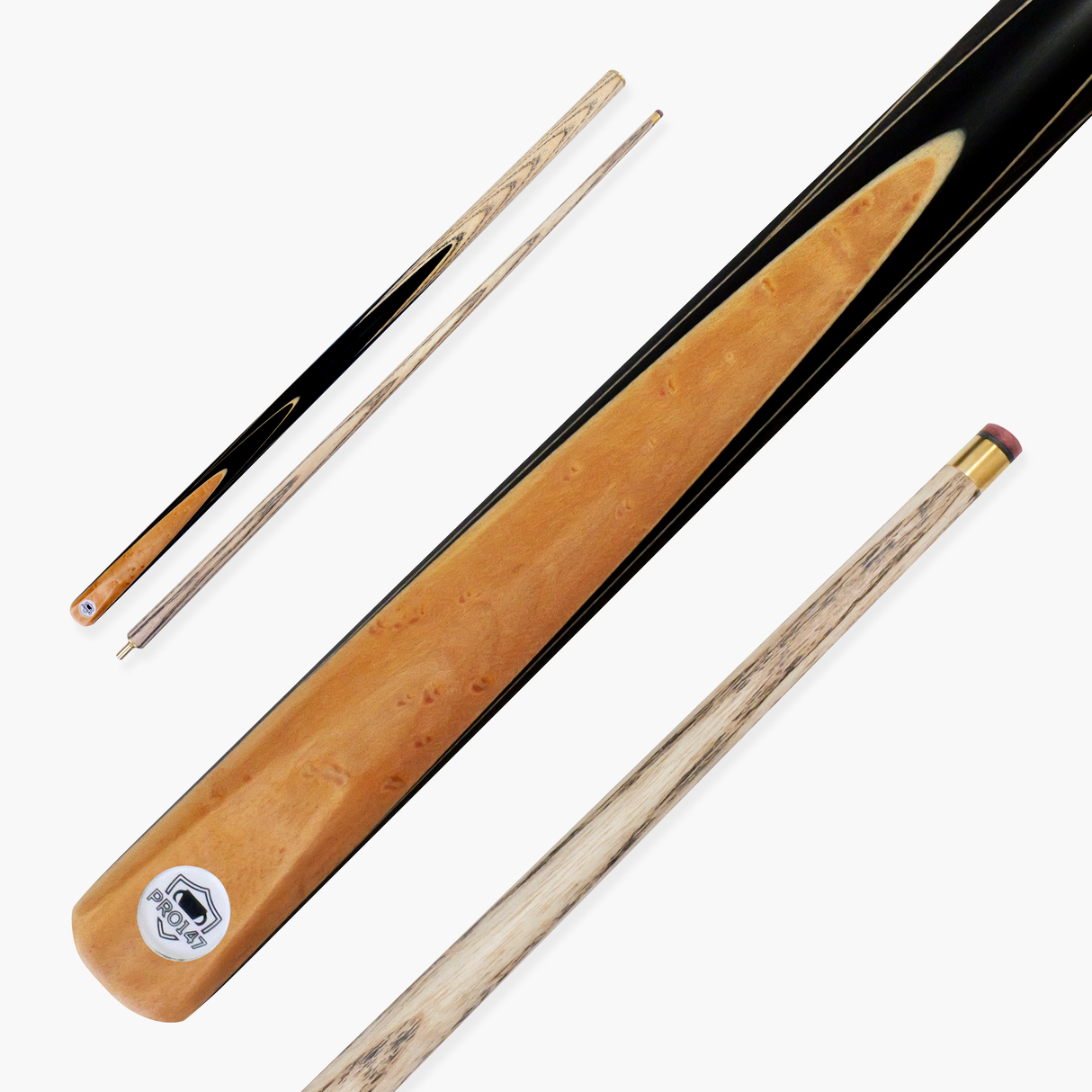 PRO147 Pearl Series Olive Hand Spliced 2 Piece 57 Inch Snooker Pool Cue with Smooth Premium Ash Shaft and Ebony Style Butt with 9.5mm Pro Leather Tip