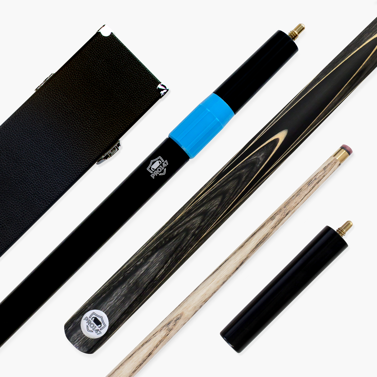 PRO147 Pearl Series Grey 57 Inch 2 Piece Snooker Pool Cue and Case Set 9.5mm Pro Leather Tip