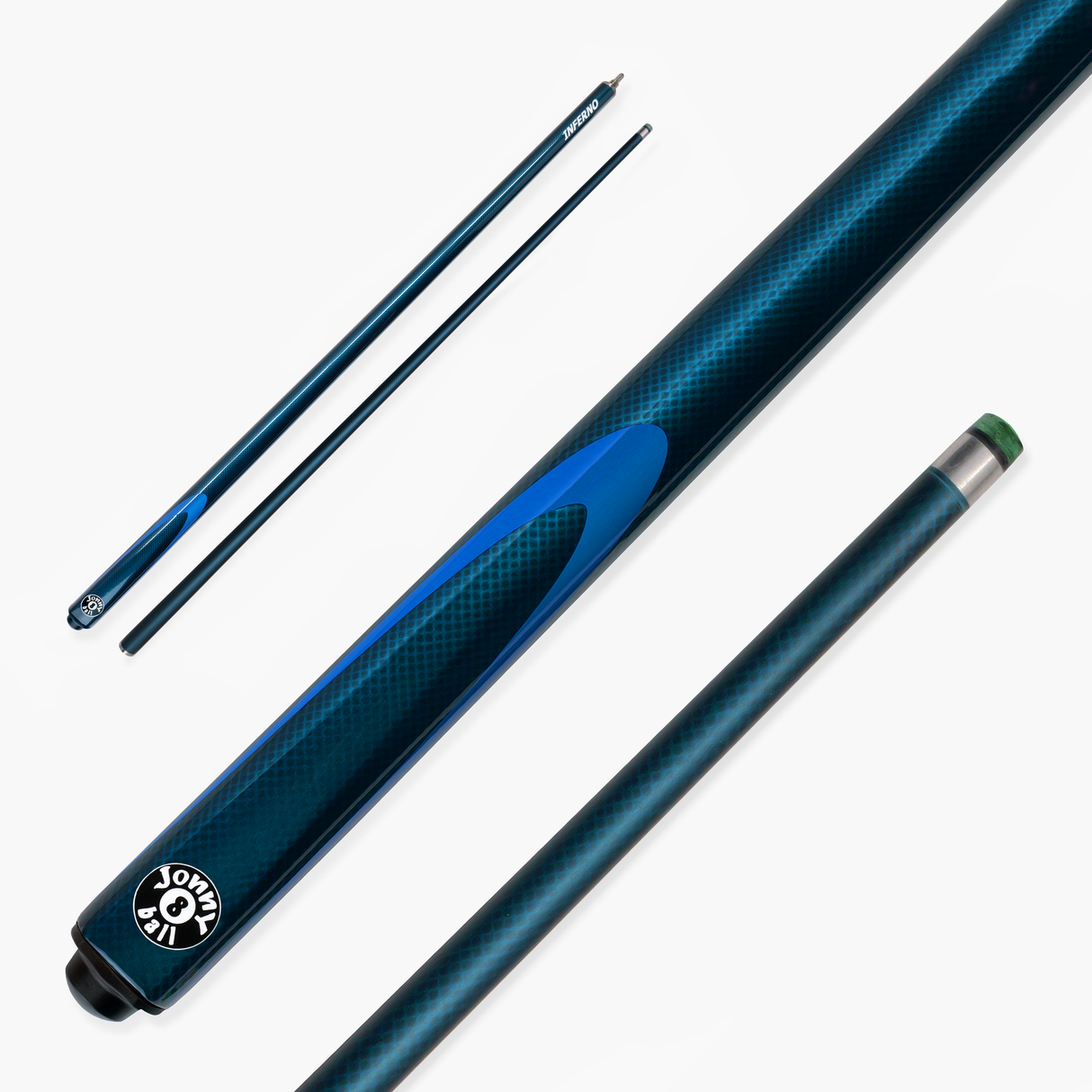 Jonny 8 Ball Inferno 2 Piece Graphite Fiberglass Snooker and Pool Cue 9.5mm Green Layered Tip