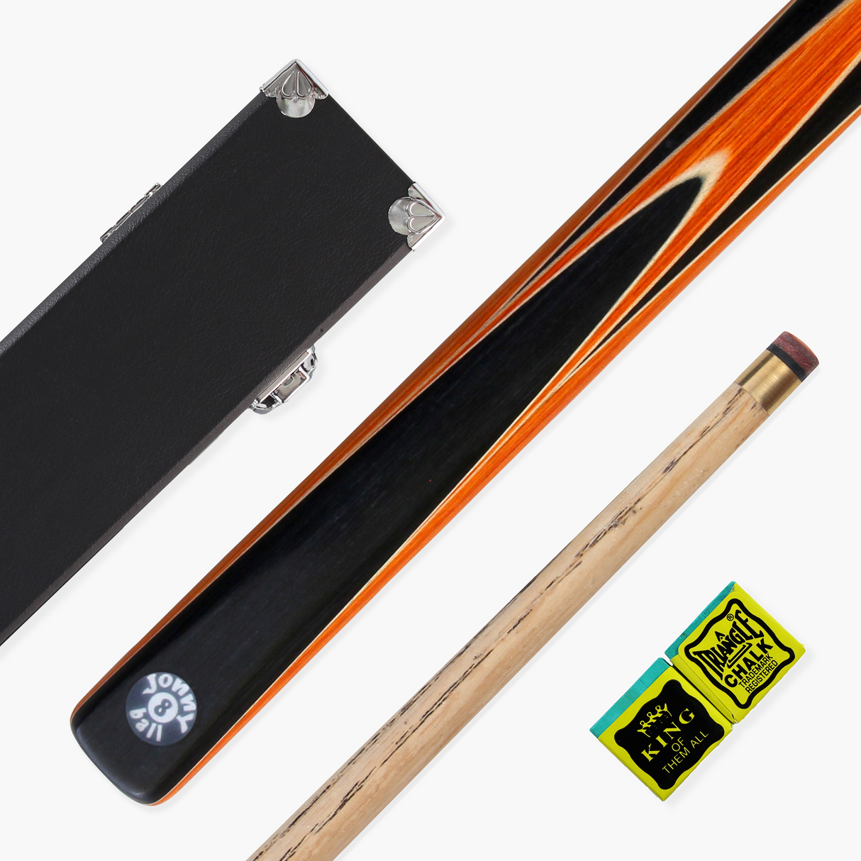 Jonny 8 Ball 2 Piece ORANGE SNIPER Pool Cue and Case Set with Jonny 8 Ball Black Reinforced Case + 2 Chalks