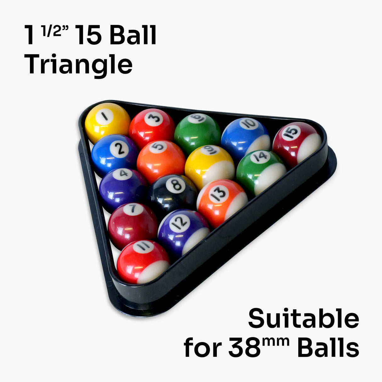 1 1/2" (38mm) 15 Ball Black Plastic Snooker & Pool Triangle for 38mm Balls Cue & Case
