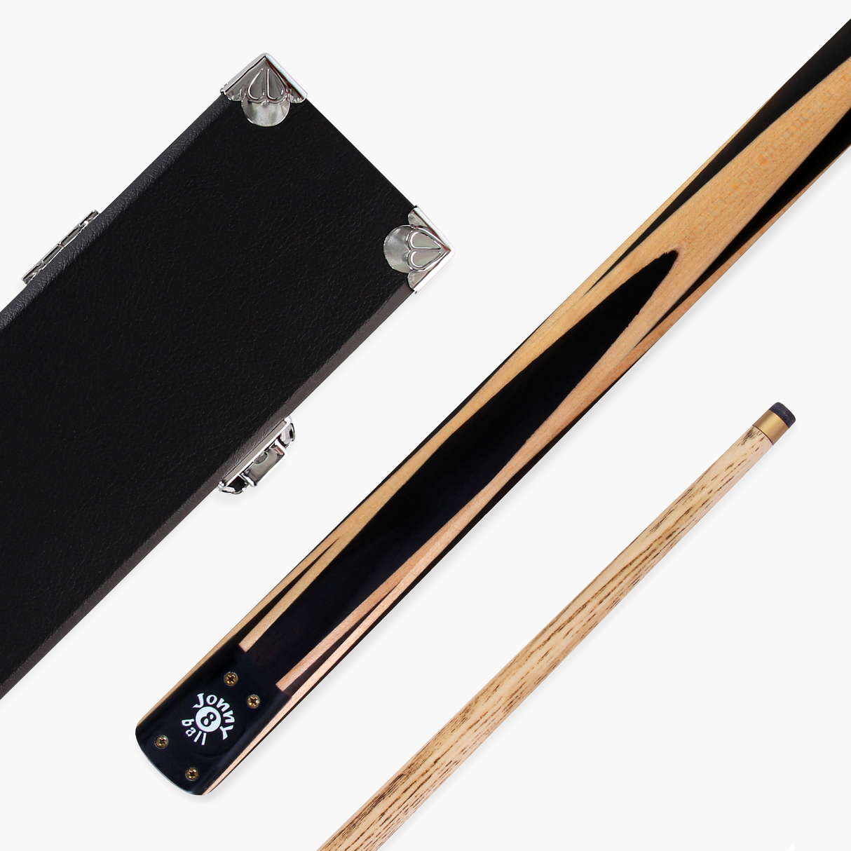 Jonny 8 Ball 57 Inch 3 Piece Length Adjustable Cue 9mm Tip - Shorten to 44 Inch + Black Reinforced Hard Case