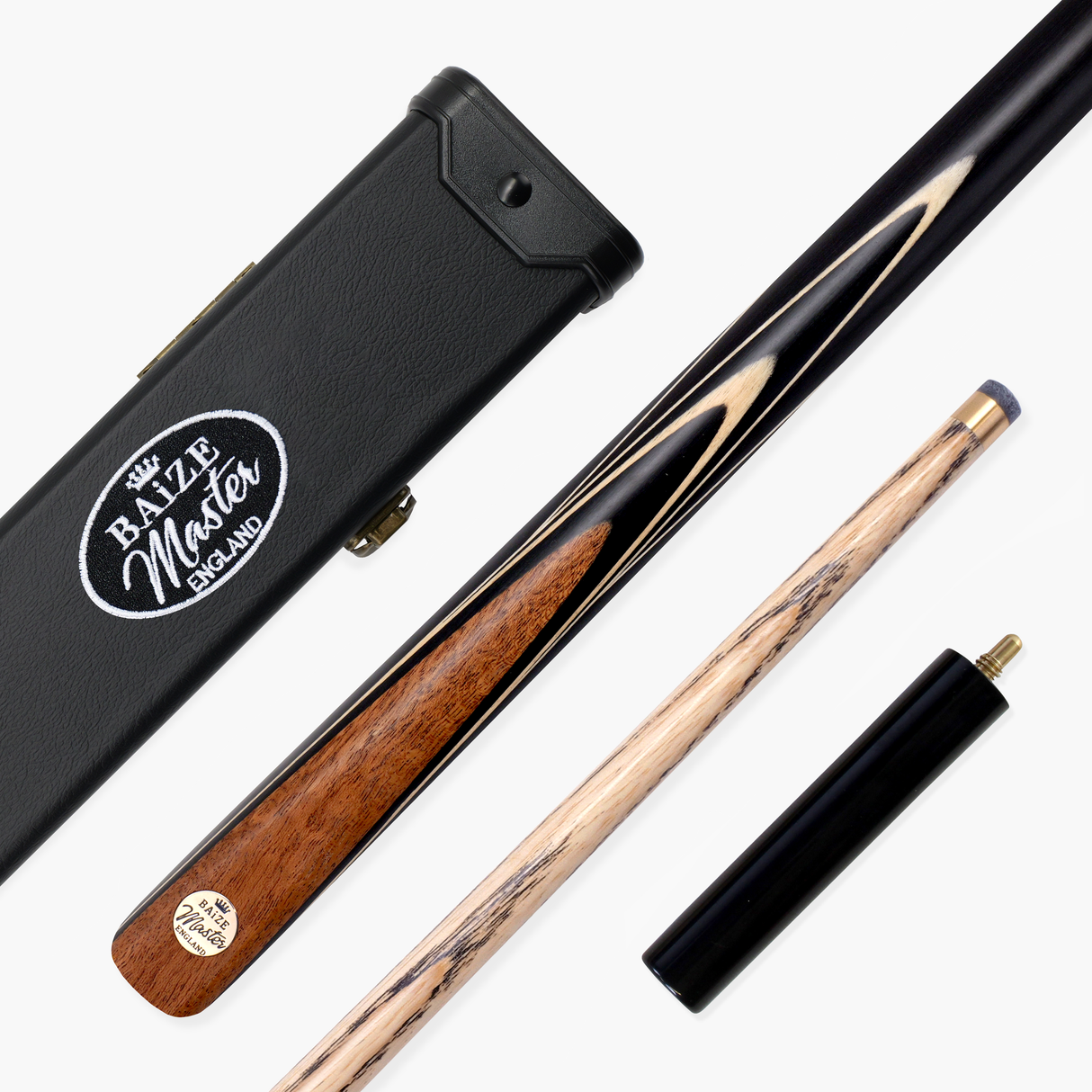 Baize Master White Marksman ¾ Joint English Pool Cue and Case Set with 8.5mm Baize Master Blue Pressed Tip