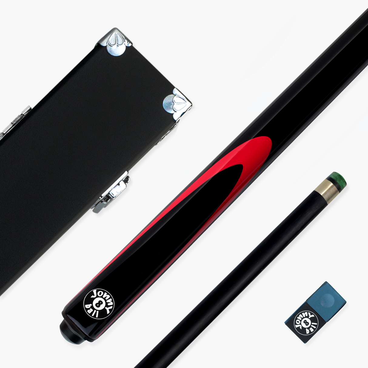 Jonny 8 Ball Inferno 2 Piece Graphite Fiberglass Cue and Case Set 9.5mm Green Layered Tip