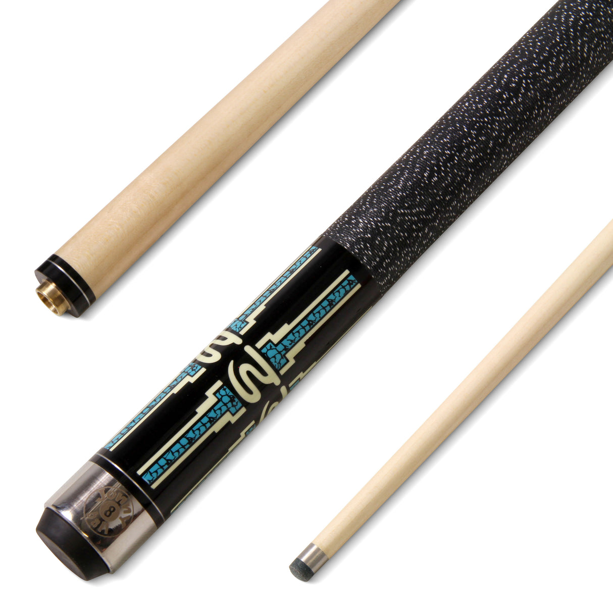Jonny 8 Ball 2pc MOSAIC AMERICANO Maple Shaft RISS Pool Snooker Cue - 9.5mm Tip