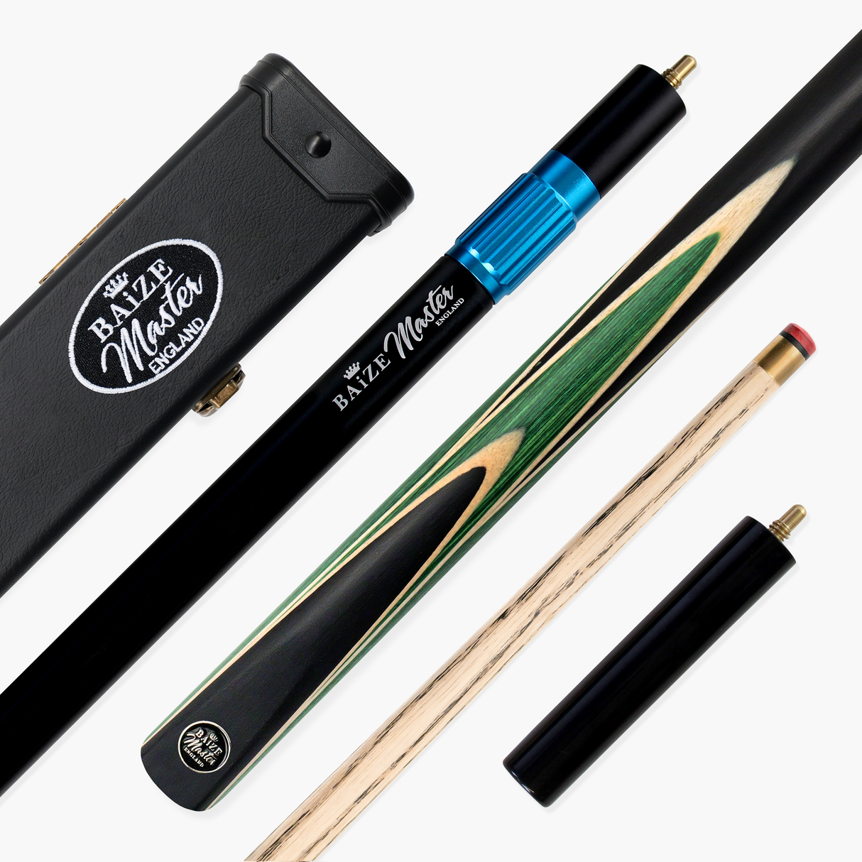 Baize Master Crucible 57 Inch 3/4 Jointed Snooker Pool Cue and Case Set 9.5mm Tip