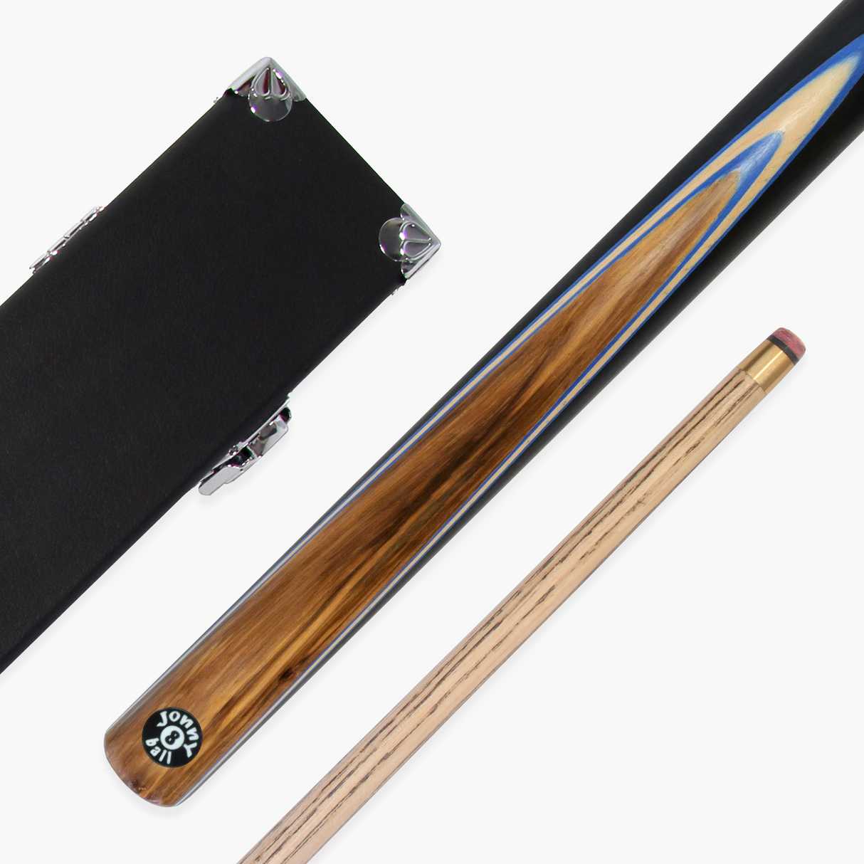 Jonny 8 Ball Challenger 57 Inch 2 Piece English Pool Cue and Case Set with 8mm Pro Leather Tip with Black Hard Case