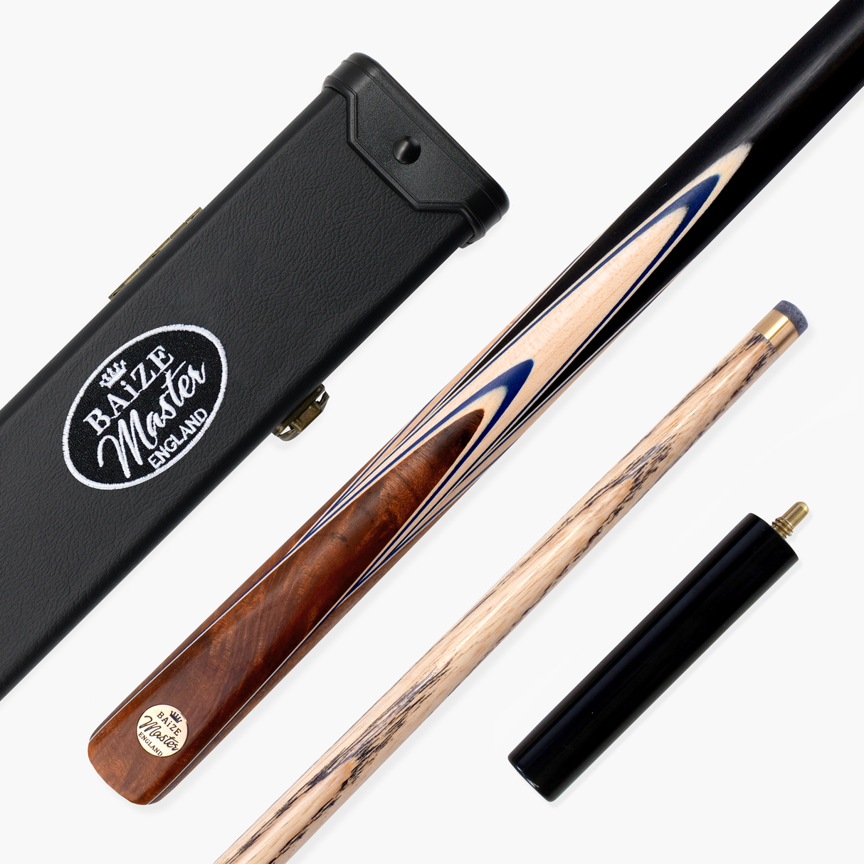 Baize Master Maple Marksman ¾ Joint English Pool Cue and Case Set with 8.5mm Baize Master Blue Pressed Tip