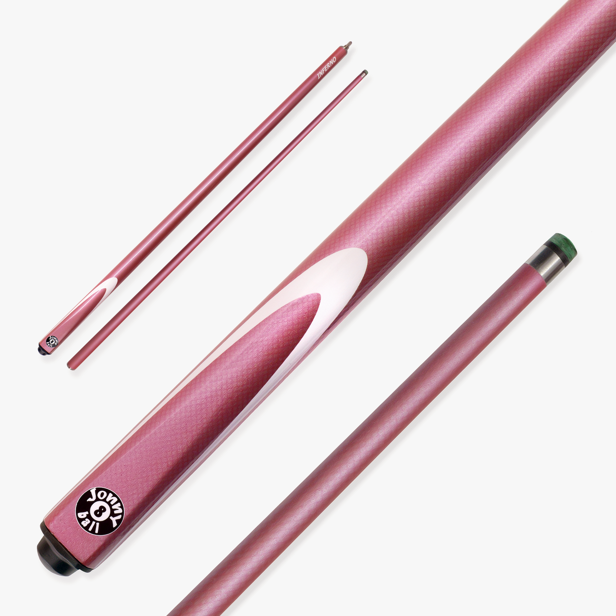 Jonny 8 Ball Inferno 2 Piece Graphite Fiberglass Snooker and Pool Cue 9.5mm Green Layered Tip