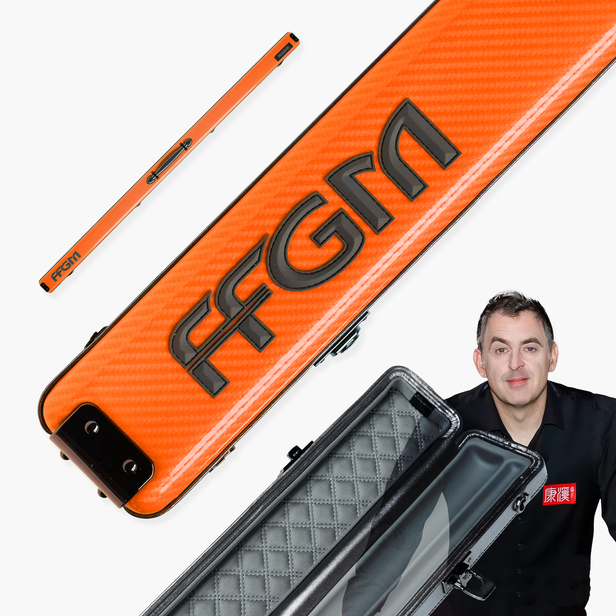 FFGM The Rocket Ronnie O'Sullivan 1 Piece 2 Slot Ultra Luxury Orange Snooker and Pool Cue Case - Holds 2 x One Piece Cues Cue + Case