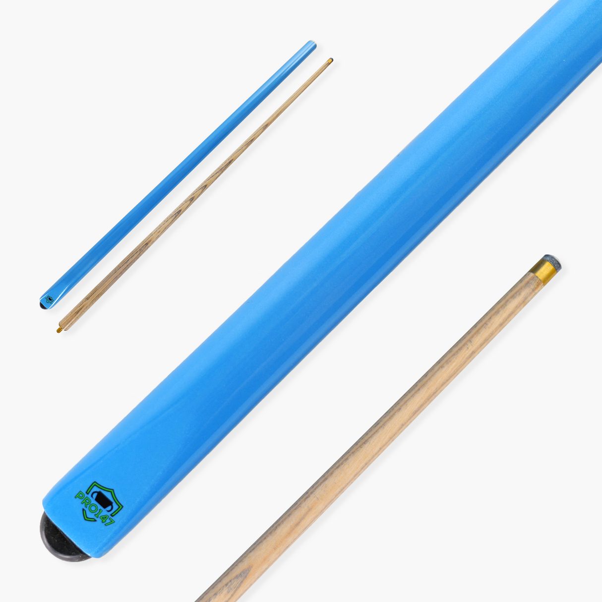 PRO147 SKY BLUE Butt 2 Piece Centre Joint Snooker Pool Cue with 9.5mm Tip