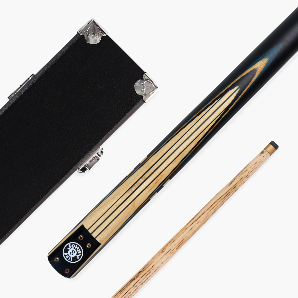 Jonny 8 Ball 57 Inch 3 Piece Length Adjustable Cue 9mm Tip - Shorten to 44 Inch + Black Reinforced Hard Case