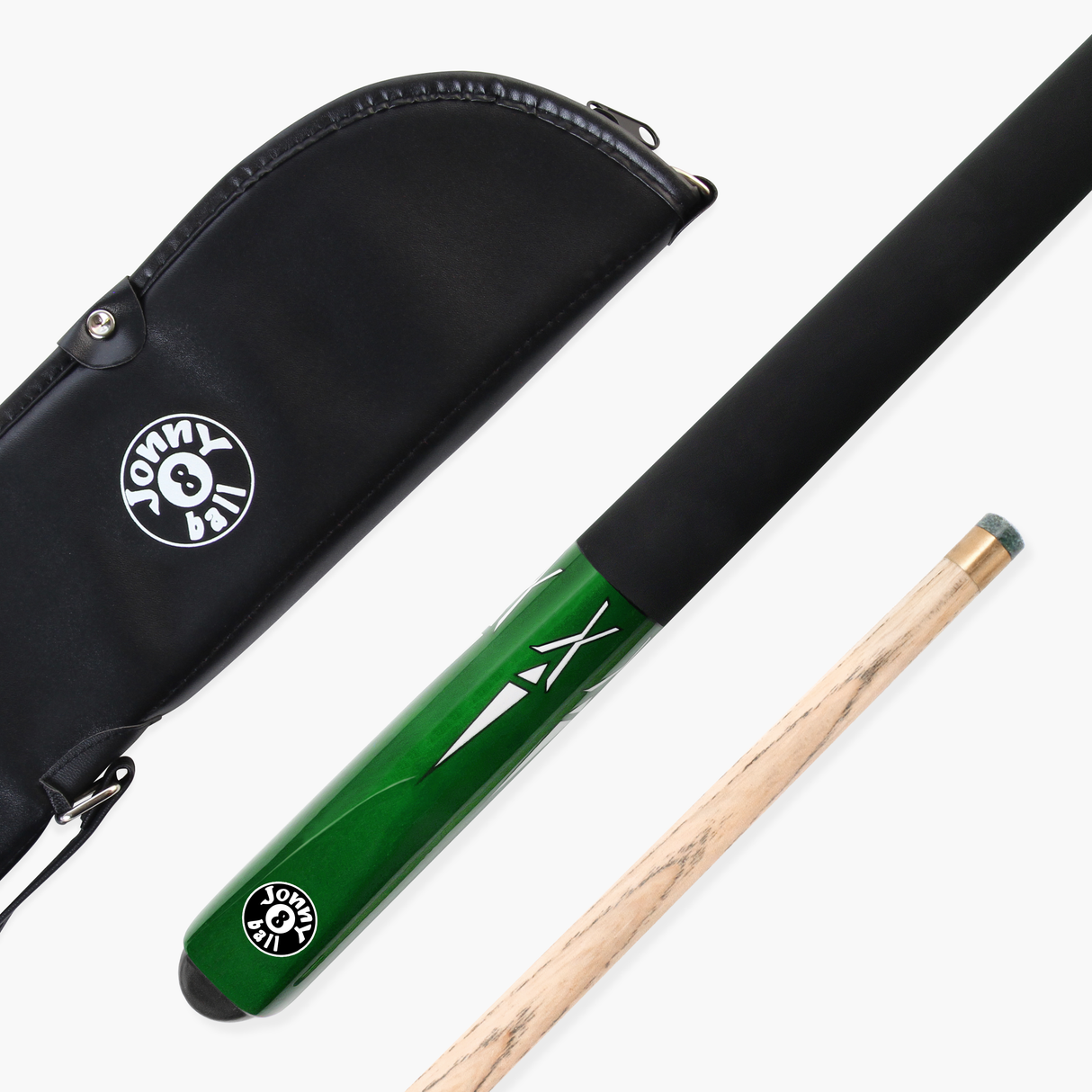 Jonny 8 Ball GREEN TORPEDO 48 Inch 2 Piece Junior Kids Snooker Pool Cue and Case Set 9.5mm Tip