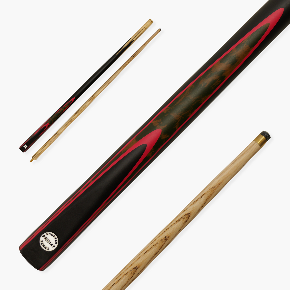 Pro147 RED BURL 2pc Centre Joint Snooker Pool Cue 57 Inch with Matching Ash Grain and 9.5mm Tip PRO147