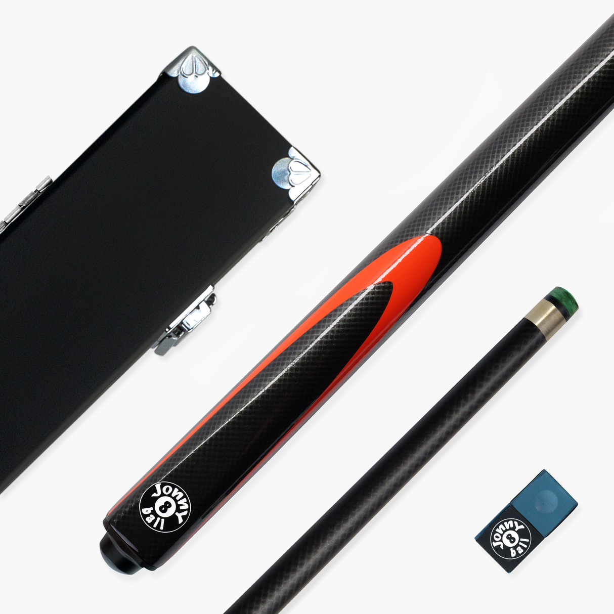 Jonny 8 Ball Inferno 2 Piece Graphite Fiberglass Cue and Case Set 9.5mm Green Layered Tip