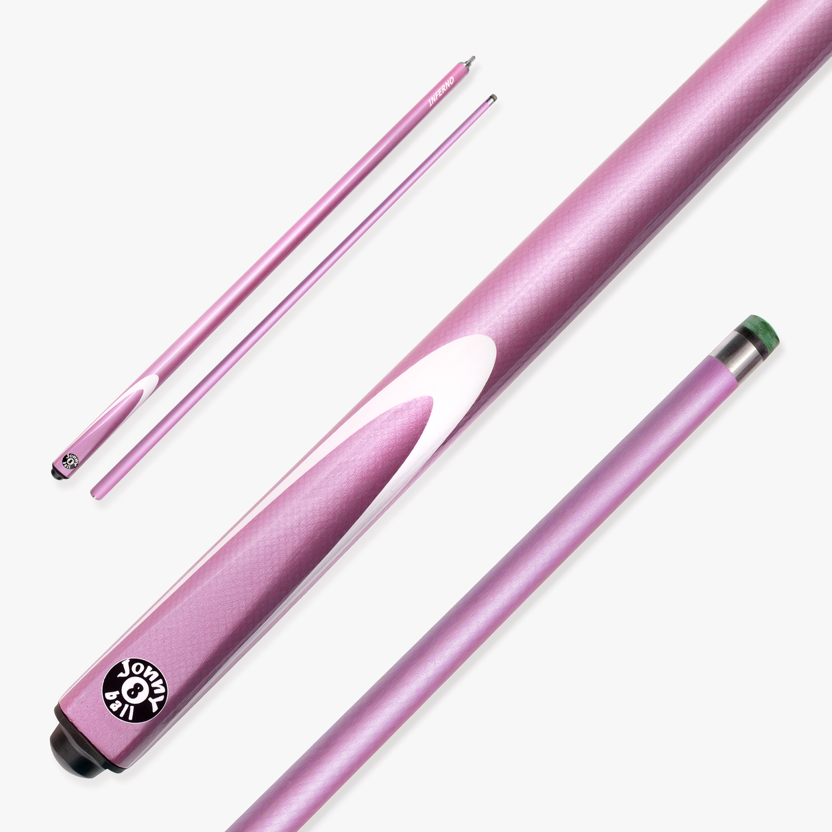 Jonny 8 Ball Inferno 2 Piece Graphite Fiberglass Snooker and Pool Cue 9.5mm Green Layered Tip