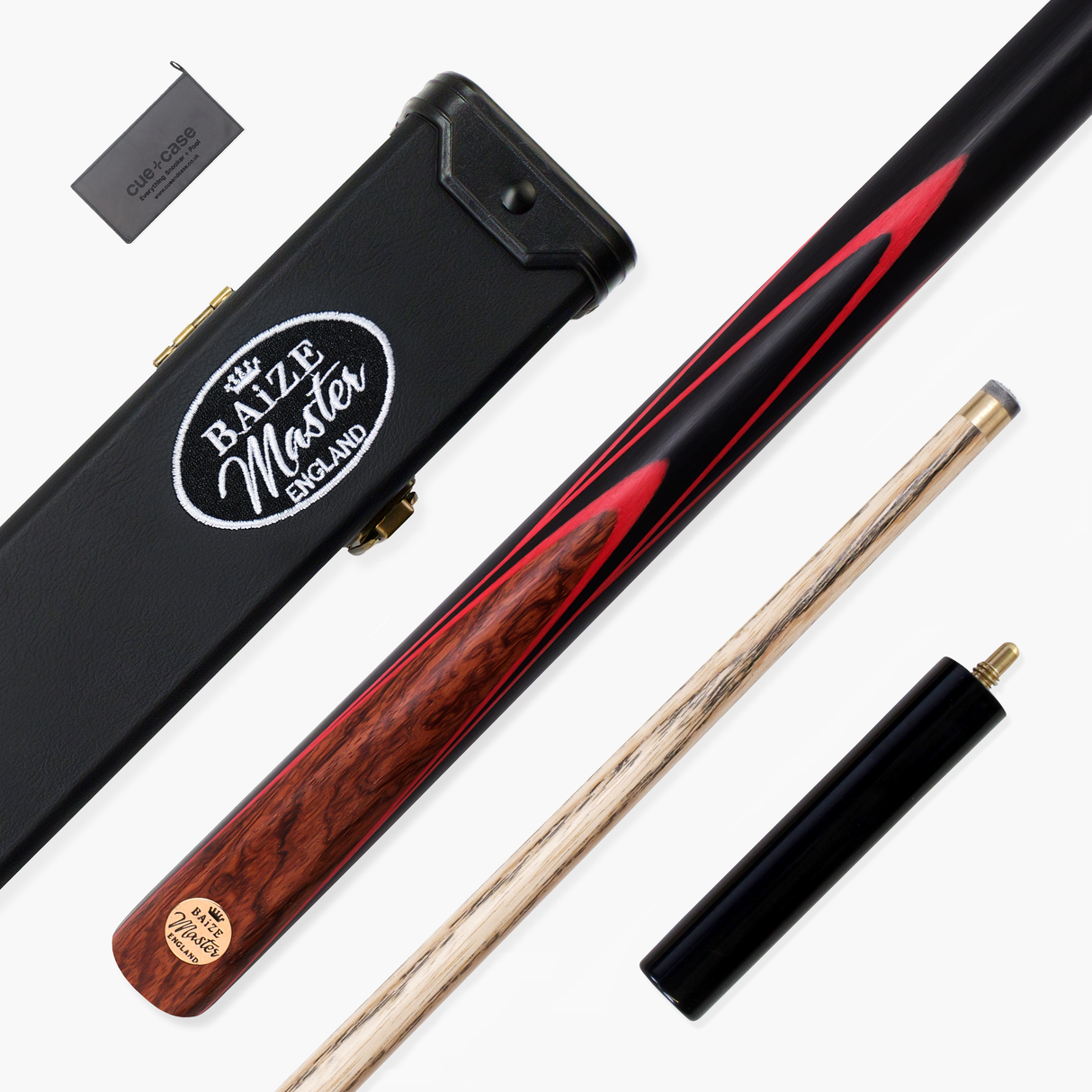 Baize Master Gold Series Red Ascot 3/4 Joint English Pool Cue and Case Set with 8.5mm Tip
